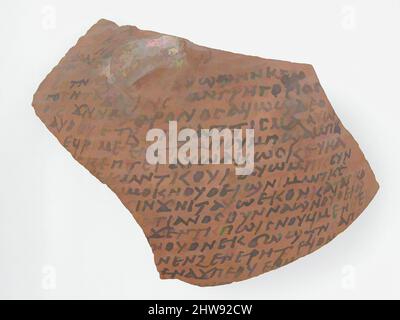Art inspiré par Ostrakon avec texte de la Biographie de Severus d'Antioche, 600, fait à Thèbes, Égypte byzantine, copte, Fragment de poterie avec inscription à l'encre, 6 5/16 x 4 3/4 po (16 x 12 cm), céramique, œuvres classiques modernisées par Artotop avec une touche de modernité. Formes, couleur et valeur, impact visuel accrocheur sur l'art émotions par la liberté d'œuvres d'art d'une manière contemporaine. Un message intemporel qui cherche une nouvelle direction créative. Artistes qui se tournent vers le support numérique et créent le NFT Artotop Banque D'Images