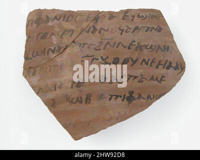 Art inspiré par Ostrakon avec une lettre d'Epiphanius à Jacob, 600, fait à Thèbes, Égypte byzantine, copte, Fragment de poterie avec inscription à l'encre, 4 5/16 x 3 11/16 po (11 x 9,3 cm), céramique, œuvres classiques modernisées par Artotop avec une touche de modernité. Formes, couleur et valeur, impact visuel accrocheur sur l'art émotions par la liberté d'œuvres d'art d'une manière contemporaine. Un message intemporel qui cherche une nouvelle direction créative. Artistes qui se tournent vers le support numérique et créent le NFT Artotop Banque D'Images