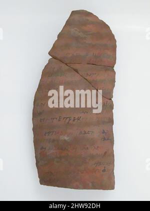 Art inspiré par Ostrakon avec une lettre de Lazzarius à Epiphanius, ca. 600, fabriqué à Thèbes, Égypte byzantine, copte, fragment de poterie avec inscription à l'encre, 3 15/16 x 7 7/8 po. (10 x 20 cm), céramique, œuvres classiques modernisées par Artotop avec une touche de modernité. Formes, couleur et valeur, impact visuel accrocheur sur l'art émotions par la liberté d'œuvres d'art d'une manière contemporaine. Un message intemporel qui cherche une nouvelle direction créative. Artistes qui se tournent vers le support numérique et créent le NFT Artotop Banque D'Images