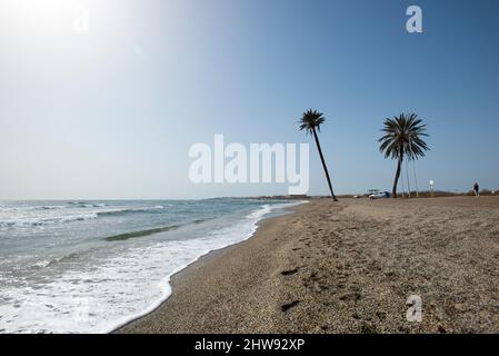 Plage de Los Bajos, Roquetas de Mar, Almería, Espagne Banque D'Images