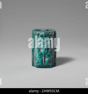 Art inspiré par Kohl Container décoré avec BES-images, Nouveau Royaume, MID-Dynasty 18, env. 1400 C.-B., d'Égypte, Steatite, émaillée, H. 6 cm (2 3/8 po); w. 4 cm (1 9/16 po); d. 3,6 cm (1 7/16 po), comme mesure de prévention de la maladie, la peinture des yeux était la deuxième à l'eau dans l'Égypte ancienne, les œuvres classiques modernisées par Artotop avec un peu de modernité. Formes, couleur et valeur, impact visuel accrocheur sur l'art émotions par la liberté d'œuvres d'art d'une manière contemporaine. Un message intemporel qui cherche une nouvelle direction créative. Artistes qui se tournent vers le support numérique et créent le NFT Artotop Banque D'Images