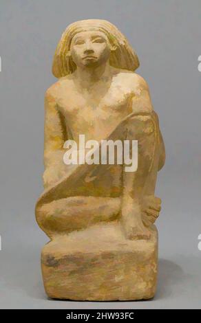 Art inspiré par la statue d'un homme assis asymétrique, Royaume du milieu–début du nouveau Royaume, dynastie 12–18, env. 1981–1550 av. J.-C., d'Égypte; probablement de haute Égypte, Thèbes, Limonite jaune (G. L. Finlay), H. 13,5 cm (5 5/16 po); W. 6 cm (2 3/8 po); D. 9,5 cm (3 3/4 po), oeuvres classiques modernisées par Artotop avec une touche de modernité. Formes, couleur et valeur, impact visuel accrocheur sur l'art émotions par la liberté d'œuvres d'art d'une manière contemporaine. Un message intemporel qui cherche une nouvelle direction créative. Artistes qui se tournent vers le support numérique et créent le NFT Artotop Banque D'Images