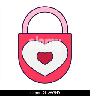 Cadenas rétro à motif de Saint-Valentin avec coeurs. Symbole de l'amour dans un style pop-line tendance. La jolie figure est de couleur rose, rouge et corail. V Illustration de Vecteur