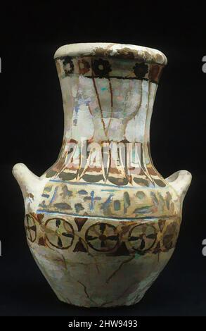 Art inspiré par vase en poterie à deux mains d'Amenhotep, New Kingdom, Dynasty 18, ca. 1550–1295 av. J.-C., d'Égypte; dit être du Moyen-Égypte, Mallawi, poterie, peinture, H. 15,5 cm (6 1/8 po, œuvres classiques modernisées par Artotop avec un peu de modernité. Formes, couleur et valeur, impact visuel accrocheur sur l'art émotions par la liberté d'œuvres d'art d'une manière contemporaine. Un message intemporel qui cherche une nouvelle direction créative. Artistes qui se tournent vers le support numérique et créent le NFT Artotop Banque D'Images