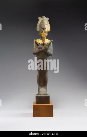 Art inspiré par la statuette d'Osiris avec le nom de Padihorpere, période tardive, dynastie 25–26, ca. 712–525 av. J.-C., d'Égypte, alliage de cuivre, H. 29 × O. 6,2 × D. 4,2 cm (11 7/16 × 2 7/16 × 1 5/8 po.), Superbe exemple de bronze, cette figure d'Osiris est illustrée dans sa forme typique de momie, Œuvres classiques modernisées par Artotop avec une touche de modernité. Formes, couleur et valeur, impact visuel accrocheur sur l'art émotions par la liberté d'œuvres d'art d'une manière contemporaine. Un message intemporel qui cherche une nouvelle direction créative. Artistes qui se tournent vers le support numérique et créent le NFT Artotop Banque D'Images