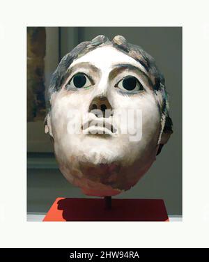 Art inspiré par le masque d'une femme avec une grande bobine de cheveux tressés, période romaine, Hadrien, A.D. 117–138, d'Égypte, Plâtre, peinture, verre, h. 21 cm (8 1/4 po) ; largeur 11,5 cm (4 1/2 po), la tresse haute en spirale de cette femme rappelle les portraits de l'impératrice Sabina. La disposition plus douce de la, les œuvres classiques modernisées par Artotop avec un peu de modernité. Formes, couleur et valeur, impact visuel accrocheur sur l'art émotions par la liberté d'œuvres d'art d'une manière contemporaine. Un message intemporel qui cherche une nouvelle direction créative. Artistes qui se tournent vers le support numérique et créent le NFT Artotop Banque D'Images