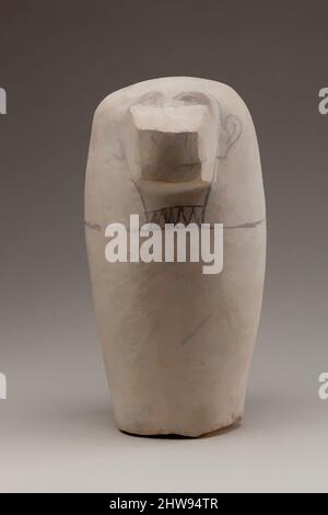 Art inspiré par le pot canopé Dummy avec la tête de la thérapie, période tardive, dynastie 25, ca. 712–664 av. J.-C., d'Égypte, haute-Égypte, Thèbes, Deir el-Bahri, Tombeau, 1924, calcaire, peinture, H. 26 cm (10 1/4 po), quatre bocaux à têtes d'animaux ont été trouvés dans le tombeau d'une femme appelée Ankhshepenwepet, oeuvres classiques modernisées par Artotop avec un peu de modernité. Formes, couleur et valeur, impact visuel accrocheur sur l'art émotions par la liberté d'œuvres d'art d'une manière contemporaine. Un message intemporel qui cherche une nouvelle direction créative. Artistes qui se tournent vers le support numérique et créent le NFT Artotop Banque D'Images