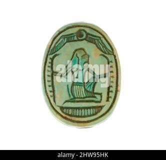 Art inspiré par Scarab inscrit avec un motif hiéroglyphique, Nouveau Royaume, dynastie 18, début, ca. 1479–1458 av. J.-C., d'Égypte, haute-Égypte, Thèbes, Deir el-Bahri, Temple de Hatshepsut, dépôt de fondation 7 (G), 1926–27, Steatite (vitrifié), L. 1,7 cm (11/16 po); w. 1,2 cm (1/2 po); h. 0,8, œuvres classiques modernisées par Artotop avec une touche de modernité. Formes, couleur et valeur, impact visuel accrocheur sur l'art émotions par la liberté d'œuvres d'art d'une manière contemporaine. Un message intemporel qui cherche une nouvelle direction créative. Artistes qui se tournent vers le support numérique et créent le NFT Artotop Banque D'Images