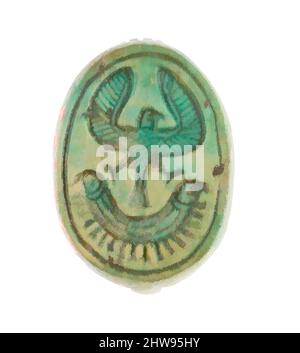 Art inspiré par Scarab inscrit avec un motif hiéroglyphique, Nouveau Royaume, dynastie 18, début, ca. 1479–1458 av. J.-C., d'Égypte, haute-Égypte, Thèbes, Deir el-Bahri, Temple de Hatshepsut, dépôt de fondation 9 (I), 1926–27, Steatite (émaillée), L. 1,8 cm (11/16 po); w. 1,2 cm (1/2 po); h. 0,8, œuvres classiques modernisées par Artotop avec une touche de modernité. Formes, couleur et valeur, impact visuel accrocheur sur l'art émotions par la liberté d'œuvres d'art d'une manière contemporaine. Un message intemporel qui cherche une nouvelle direction créative. Artistes qui se tournent vers le support numérique et créent le NFT Artotop Banque D'Images