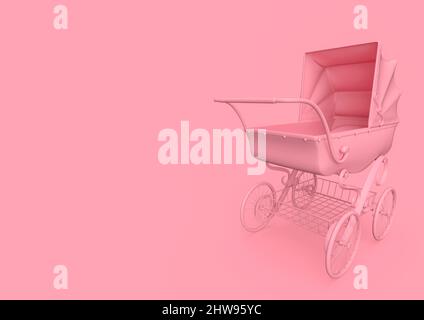 pram victorien en minimalisme concept sur fond pastel vue latérale avant avec espace de copie, 3d illustration Banque D'Images