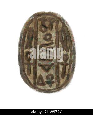 Art inspiré par Scarab avec le nom du roi Hyksos Sheshi, deuxième période intermédiaire, dynastie 14, ca. 1700 C.-B., d'Égypte, Delta de l'est, acier vitrifié, l. 2,8 cm (1 1/8 po, œuvres classiques modernisées par Artotop avec une touche de modernité. Formes, couleur et valeur, impact visuel accrocheur sur l'art émotions par la liberté d'œuvres d'art d'une manière contemporaine. Un message intemporel qui cherche une nouvelle direction créative. Artistes qui se tournent vers le support numérique et créent le NFT Artotop Banque D'Images