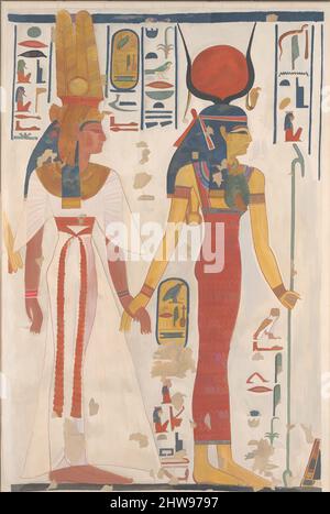 Art inspiré par la reine Nefertari dirigé par Isis, Nouveau Royaume, Ramesside, dynastie 19, ca. 1279–1213 av. J.-C., original de Egypt, haute Égypte, Thèbes, Valley of the Queens (Biban el-Malikat), KV 66 (Tomb of Nefertari), télécopieur de Charles K. Wilkinson, télécopieur : h. 70 cm (27 9/16 po, œuvres classiques modernisées par Artotop avec une touche de modernité. Formes, couleur et valeur, impact visuel accrocheur sur l'art émotions par la liberté d'œuvres d'art d'une manière contemporaine. Un message intemporel qui cherche une nouvelle direction créative. Artistes qui se tournent vers le support numérique et créent le NFT Artotop Banque D'Images