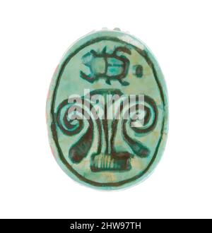 Art inspiré par Scarab inscrit avec un motif hiéroglyphique, Nouveau Royaume, dynastie 18, début, ca. 1479–1458 av. J.-C., d'Égypte, haute-Égypte, Thèbes, Deir el-Bahri, Temple de Hatshepsut, dépôt de fondation 7 (G), 1926–27, Steatite (vitrifié), L. 1,5 cm (9/16 po); w. 1,1 cm (7/16 po); h. 0,8, œuvres classiques modernisées par Artotop avec une touche de modernité. Formes, couleur et valeur, impact visuel accrocheur sur l'art émotions par la liberté d'œuvres d'art d'une manière contemporaine. Un message intemporel qui cherche une nouvelle direction créative. Artistes qui se tournent vers le support numérique et créent le NFT Artotop Banque D'Images