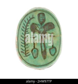 Art inspiré par Scarab inscrit avec un motif hiéroglyphique, Nouveau Royaume, dynastie 18, début, ca. 1479–1458 av. J.-C., d'Égypte, haute-Égypte, Thèbes, Deir el-Bahri, Temple de Hatshepsut, dépôt de fondation 7 (G), 1926–27, Steatite (vitrifié), L. 1,8 cm (11/16 po); w. 1,3 cm (1/2 po); h. 0,7, œuvres classiques modernisées par Artotop avec une touche de modernité. Formes, couleur et valeur, impact visuel accrocheur sur l'art émotions par la liberté d'œuvres d'art d'une manière contemporaine. Un message intemporel qui cherche une nouvelle direction créative. Artistes qui se tournent vers le support numérique et créent le NFT Artotop Banque D'Images