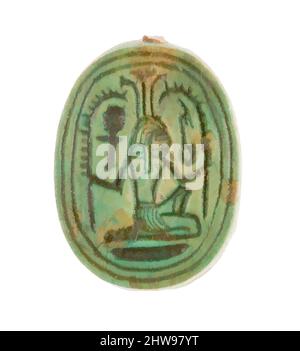 Art inspiré par Scarab inscrit avec un motif hiéroglyphique, Nouveau Royaume, dynastie 18, début, ca. 1479–1458 av. J.-C., d'Égypte, haute-Égypte, Thèbes, Deir el-Bahri, Temple de Hatshepsut, dépôt de fondation 9 (I), 1926–27, Steatite (émaillée), L. 1,8 cm (11/16 po); w. 1,3 cm (1/2 po); h. 0,8, œuvres classiques modernisées par Artotop avec une touche de modernité. Formes, couleur et valeur, impact visuel accrocheur sur l'art émotions par la liberté d'œuvres d'art d'une manière contemporaine. Un message intemporel qui cherche une nouvelle direction créative. Artistes qui se tournent vers le support numérique et créent le NFT Artotop Banque D'Images