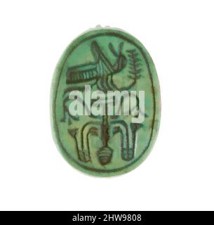 Art inspiré par Scarab inscrit avec un motif hiéroglyphique, Nouveau Royaume, dynastie 18, début, ca. 1479–1458 av. J.-C., d'Égypte, haute-Égypte, Thèbes, Deir el-Bahri, Temple de Hatshepsut, dépôt de fondation 7 (G), 1926–27, Steatite (vitrifié), L. 1,8 cm (11/16 po); w. 1,3 cm (1/2 po); h. 0,8, œuvres classiques modernisées par Artotop avec une touche de modernité. Formes, couleur et valeur, impact visuel accrocheur sur l'art émotions par la liberté d'œuvres d'art d'une manière contemporaine. Un message intemporel qui cherche une nouvelle direction créative. Artistes qui se tournent vers le support numérique et créent le NFT Artotop Banque D'Images