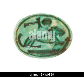 Art inspiré par Scarab inscrit avec un motif hiéroglyphique, Nouveau Royaume, dynastie 18, début, ca. 1479–1458 av. J.-C., d'Égypte, haute-Égypte, Thèbes, Deir el-Bahri, Temple de Hatshepsut, dépôt de fondation 7 (G), 1926–27, Steatite (vitrifié), L. 1,4 cm (9/16 po); w. 1,1 cm (7/16 po); h. 0,6, œuvres classiques modernisées par Artotop avec une touche de modernité. Formes, couleur et valeur, impact visuel accrocheur sur l'art émotions par la liberté d'œuvres d'art d'une manière contemporaine. Un message intemporel qui cherche une nouvelle direction créative. Artistes qui se tournent vers le support numérique et créent le NFT Artotop Banque D'Images