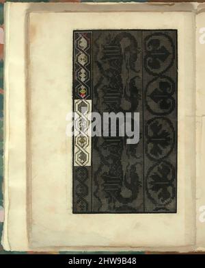 Art inspiré par Opera Nova Universali intitulata Corona di racammi, page 32 (verso), 1530, Woodcut, total: 8 7/8 x 6 7/8 po. (22,5 x 17,5 cm), publié par Giovanni Andrea (appelé 'Guadagnino') Vavassore, italien, actif 16th siècle, Venise. De haut en bas, et de gauche à droite, les œuvres classiques modernisées par Artotop avec une touche de modernité. Formes, couleur et valeur, impact visuel accrocheur sur l'art émotions par la liberté d'œuvres d'art d'une manière contemporaine. Un message intemporel qui cherche une nouvelle direction créative. Artistes qui se tournent vers le support numérique et créent le NFT Artotop Banque D'Images