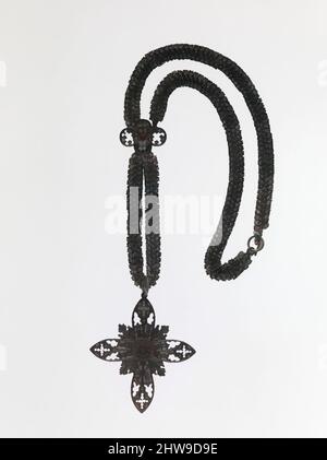 Art inspiré par le collier d'arbreloque berlinois avec pendentif croix, ca. 1830, allemand ou français, fer, longueur (confirmée): 22 3/4 po. (57,8 cm), Metalwork-Gold et Platinum, bijoux d'ironwork est une catégorie importante de bijoux du XIXe siècle, et ce collier et pendentif sont parmi les, œuvres classiques modernisées par Artotop avec un peu de modernité. Formes, couleur et valeur, impact visuel accrocheur sur l'art émotions par la liberté d'œuvres d'art d'une manière contemporaine. Un message intemporel qui cherche une nouvelle direction créative. Artistes qui se tournent vers le support numérique et créent le NFT Artotop Banque D'Images