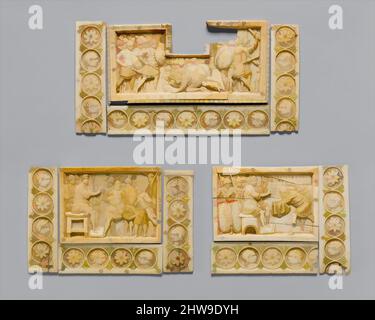 Art inspiré par des plaques avec des scènes de l'histoire de Josué, 900–1000, fait à Constantinople, byzantin, ivoire, traces de polychromie, dorure; os (bandes de bordure), 17a–c: a: 2 1/2 x 3 9/16 x 1/4 po. (6,3 x 9 x 0,6 cm) ; b : 1 1/16 x 3 9/16 x 1/16 po (2,7 x 9,1 x 0,2 cm); c: 3 5/8 x 1, oeuvres classiques modernisées par Artotop avec une touche de modernité. Formes, couleur et valeur, impact visuel accrocheur sur l'art émotions par la liberté d'œuvres d'art d'une manière contemporaine. Un message intemporel qui cherche une nouvelle direction créative. Artistes qui se tournent vers le support numérique et créent le NFT Artotop Banque D'Images