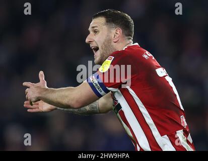 Sheffield, Royaume-Uni, 4th mars 2022. Billy Sharp, de Sheffield Utd, exprime son opinion lors du match du championnat Sky Bet à Bramall Lane, Sheffield. Crédit photo à lire: Darren Staples / Sportimage crédit: Sportimage / Alay Live News Banque D'Images