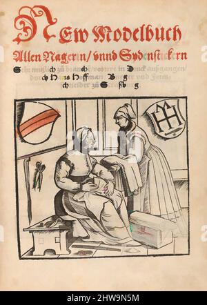 Art inspiré par les dessins et les estampes, Livres imprimés ornement & Architecture, New Modelbüch allen Nägerin U. Sydenstickern (page de titre, 1R, oeuvres classiques modernisées par Artotop avec un peu de modernité. Formes, couleur et valeur, impact visuel accrocheur sur l'art émotions par la liberté d'œuvres d'art d'une manière contemporaine. Un message intemporel qui cherche une nouvelle direction créative. Artistes qui se tournent vers le support numérique et créent le NFT Artotop Banque D'Images