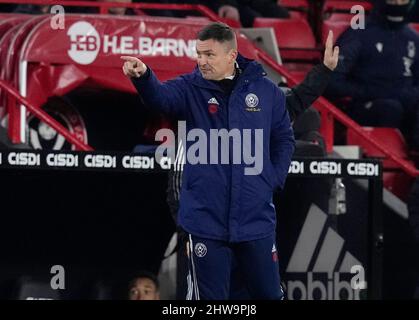 Sheffield, Royaume-Uni, 4th mars 2022. Paul Heckingbottom, directeur de Sheffield Utd, a effectué des points lors du match du championnat Sky Bet à Bramall Lane, Sheffield. Crédit photo devrait se lire: Andrew Yates / Sportimage crédit: Sportimage / Alay Live News Banque D'Images