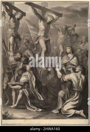 Art inspiré par le Christ sur la Croix avec Sainte Marie et Saint Jean, de la passion du Christ, planche 19, Grégoire Huret, oeuvres classiques modernisées par Artotop avec un peu de modernité. Formes, couleur et valeur, impact visuel accrocheur sur l'art émotions par la liberté d'œuvres d'art d'une manière contemporaine. Un message intemporel qui cherche une nouvelle direction créative. Artistes qui se tournent vers le support numérique et créent le NFT Artotop Banque D'Images