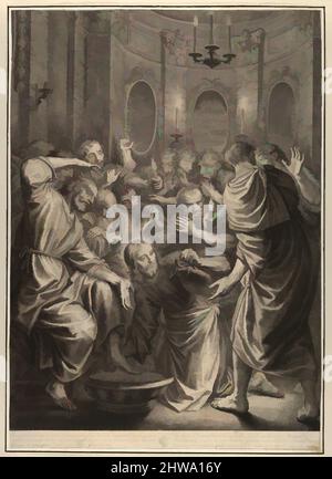 Art inspiré par dessins et estampes, Imprimer, Christ laver les pieds de ses disciples, de la passion du Christ, planche 4, la passion du Christ, oeuvres classiques modernisées par Artotop avec un peu de modernité. Formes, couleur et valeur, impact visuel accrocheur sur l'art émotions par la liberté d'œuvres d'art d'une manière contemporaine. Un message intemporel qui cherche une nouvelle direction créative. Artistes qui se tournent vers le support numérique et créent le NFT Artotop Banque D'Images