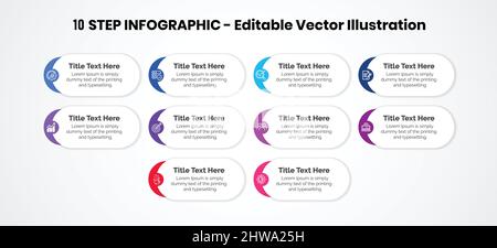 Modèle de conception d'infographies en 10 étapes - graphique, graphique à secteurs, présentation du flux de travail, schéma, brochure, rapport, présentation, web design. Vecteur modifiable Illustration de Vecteur