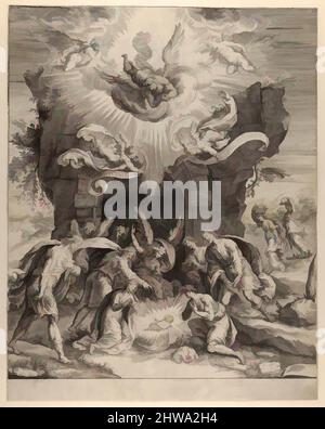 Art inspiré par les dessins et les imprimés, l'impression, l'adoration des bergers avec le Christ enfant au centre et les anges au-dessus, oeuvres classiques modernisées par Artotop avec une touche de modernité. Formes, couleur et valeur, impact visuel accrocheur sur l'art émotions par la liberté d'œuvres d'art d'une manière contemporaine. Un message intemporel qui cherche une nouvelle direction créative. Artistes qui se tournent vers le support numérique et créent le NFT Artotop Banque D'Images