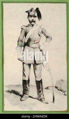 Art inspiré par dessins et estampes, imprimé, soldat debout avec sa main à la barre de son épée, artiste, Victor Adam, français, 1801–1866, Œuvres classiques modernisées par Artotop avec une touche de modernité. Formes, couleur et valeur, impact visuel accrocheur sur l'art émotions par la liberté d'œuvres d'art d'une manière contemporaine. Un message intemporel qui cherche une nouvelle direction créative. Artistes qui se tournent vers le support numérique et créent le NFT Artotop Banque D'Images