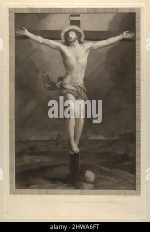 Art inspiré par dessins et estampes, Imprimer, Christ crucifié sur la croix, un crâne à la base, des bâtiments en arrière-plan, après Reni, oeuvres classiques modernisées par Artotop avec une touche de modernité. Formes, couleur et valeur, impact visuel accrocheur sur l'art émotions par la liberté d'œuvres d'art d'une manière contemporaine. Un message intemporel qui cherche une nouvelle direction créative. Artistes qui se tournent vers le support numérique et créent le NFT Artotop Banque D'Images