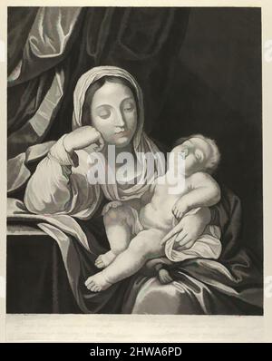 Art inspiré par dessins et estampes, Imprimer, la Vierge assise avec sa tête reposant sur sa main droite, tenant le bébé endormi Christ, œuvres classiques modernisées par Artotop avec un peu de modernité. Formes, couleur et valeur, impact visuel accrocheur sur l'art émotions par la liberté d'œuvres d'art d'une manière contemporaine. Un message intemporel qui cherche une nouvelle direction créative. Artistes qui se tournent vers le support numérique et créent le NFT Artotop Banque D'Images