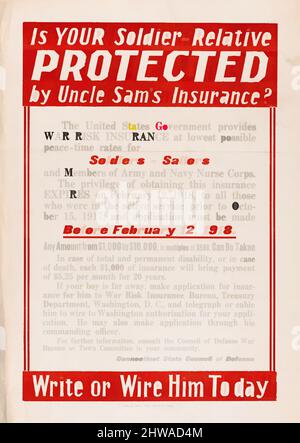 Art inspiré par dessins et estampes, Imprimer, poster, votre parent soldat est-il protégé par Uncle Sam's Insurance?, Imprimeur, Éditeur, Calhoun, oeuvres classiques modernisées par Artotop avec une touche de modernité. Formes, couleur et valeur, impact visuel accrocheur sur l'art émotions par la liberté d'œuvres d'art d'une manière contemporaine. Un message intemporel qui cherche une nouvelle direction créative. Artistes qui se tournent vers le support numérique et créent le NFT Artotop Banque D'Images