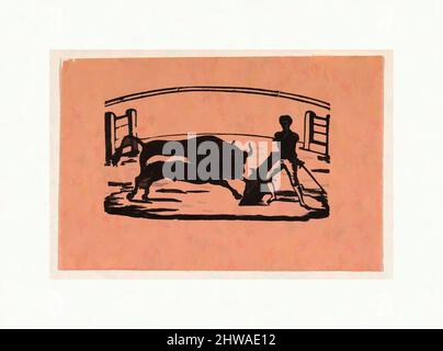 Art inspiré par le taureau (Bull à gauche; 1 homme à droite), ? José Guadalupe Posada Mexican, 1851–1913, ? Manuel Manilla (Mexicain, Mexico, Classic œuvres modernisées par Artotop avec un peu de modernité. Formes, couleur et valeur, impact visuel accrocheur sur l'art émotions par la liberté d'œuvres d'art d'une manière contemporaine. Un message intemporel qui cherche une nouvelle direction créative. Artistes qui se tournent vers le support numérique et créent le NFT Artotop Banque D'Images