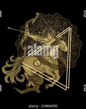 Illustration symbole Sagitarius zodiac avec motif t-shirt Illustration de Vecteur