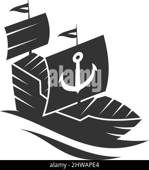 Bateau bateau yacht ancre logo icône Illustration identité de marque Illustration de Vecteur