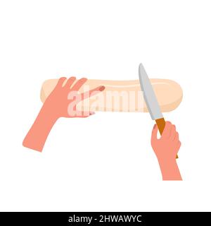 Pétrissage des mains de pâte. Femme prépare du pain ou de la pâtisserie maison. Vue de dessus. École de cuisine. Restez à la maison et cuisinez des aliments sains selon la recette. Vecteur Illustration de Vecteur