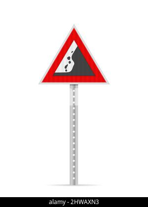 Panneau indiquant la route de Falling Rocks sur fond blanc. Illustration vectorielle. Banque D'Images