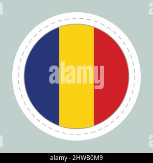 Boule d'autocollant avec drapeau de Roumanie. Sphère ronde, icône de modèle. Symbole national roumain. Boule brillante réaliste, illustration vectorielle abstraite 3D. Grande Illustration de Vecteur