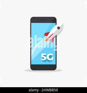 5G icône téléphone plat Illustration de Vecteur