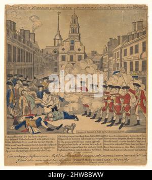 Le massacre sanglant perpétré à King Street Boston le 5th 1770 mars. Artiste: Paul Revere, américain, 1735–1818Printer: William F. Stratton Banque D'Images