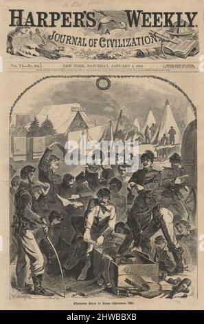 Boîtes de Noël à Camp, de Harper’s Weekly, le 4 janvier 1862. Artiste: Winslow Homer, cuisine américaine, 1836–1910 Banque D'Images