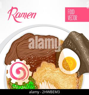 fond de plat avec ramen préparé et place pour le texte Illustration de Vecteur