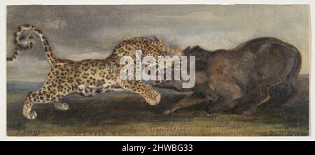 Léopard aux pries avec un sanglier (Léopard luttant avec un sanglier). Artiste: Antoine-Louis Braye, français, 1796–1875 Banque D'Images