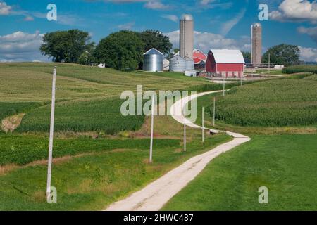 Iowa Farm, près de Luxembourg, Iowa. Comté de Dubuque. Banque D'Images