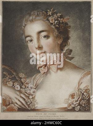 Tête de flore. Graveur : Louis-Marin Bonnet, français, 1736–1793After : François Boucher, français, 1703–1770 Banque D'Images