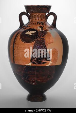 Prix panathénaïque Amphora: A: Athena, B: Char à quatre chevaux. Artiste, attribué à: Kleophrades Peintre, grec, Attique, ca. 505–475 C.-B. Banque D'Images