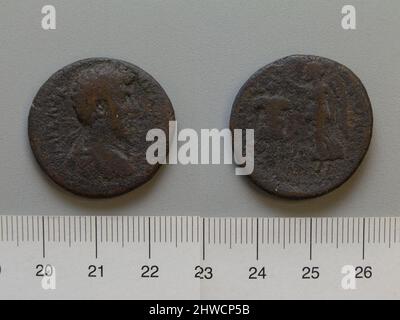 Pièce de Lucius Verus, co-empereur de Rome de Corinthe. Souverain: Lucius Verus, empereur de Rome, A.D. 130–169, règle 161–69 monnaie: Corinthe artiste: Inconnu Honorand: Marcus Aurelius, empereur de Rome, A.D. 121–180, règle A.D. 161–80 Banque D'Images